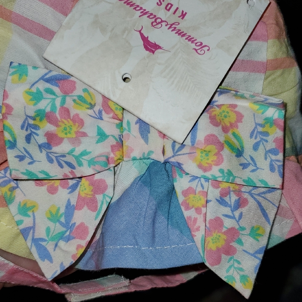 Colorful Plaid Baby Dress Setnew Tommy Bahamas Plaid 3 Pc Dress Bloomers & Hat - Picture 3 of 16